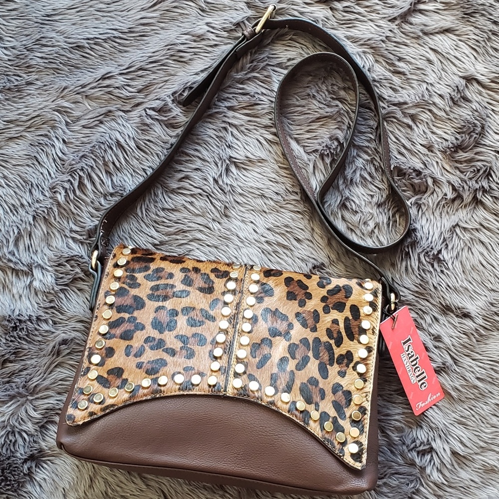 NWT Faux Leather Leopard Cowhide Shoulder Purse